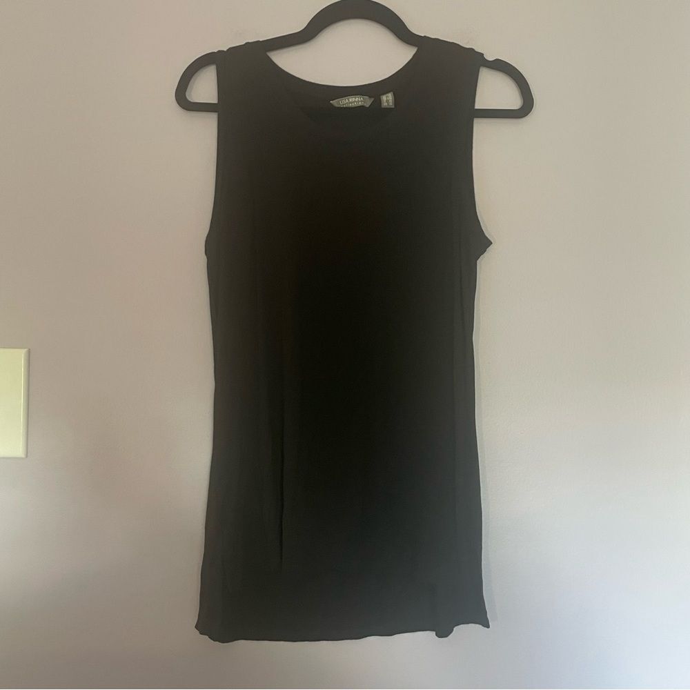 Lisa Rinna Collection XXS Sleeveless Tank Top Side Slits in Black Missy Tunic